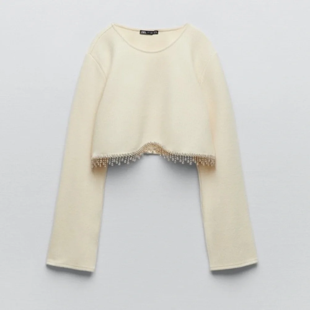 Zara SOFT SWEATSHIRT WITH RHINESTONES Pullover Cropped